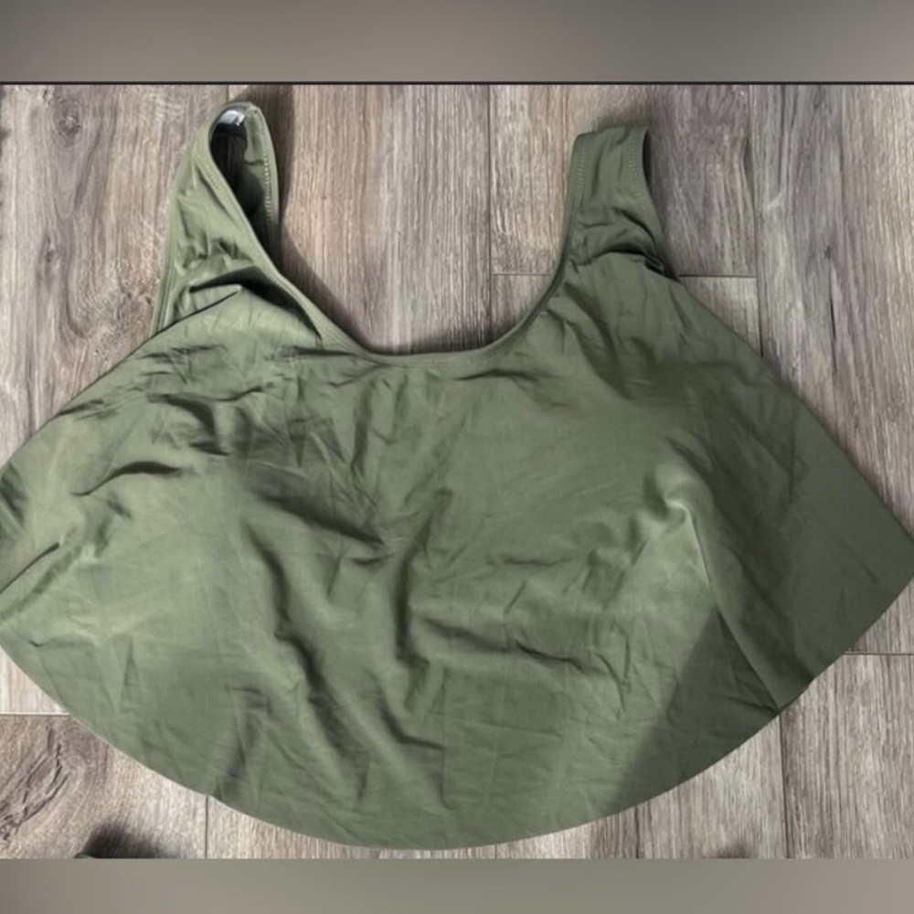 Olive Green Flared Tankini Top Size M - Picture 5 of 5